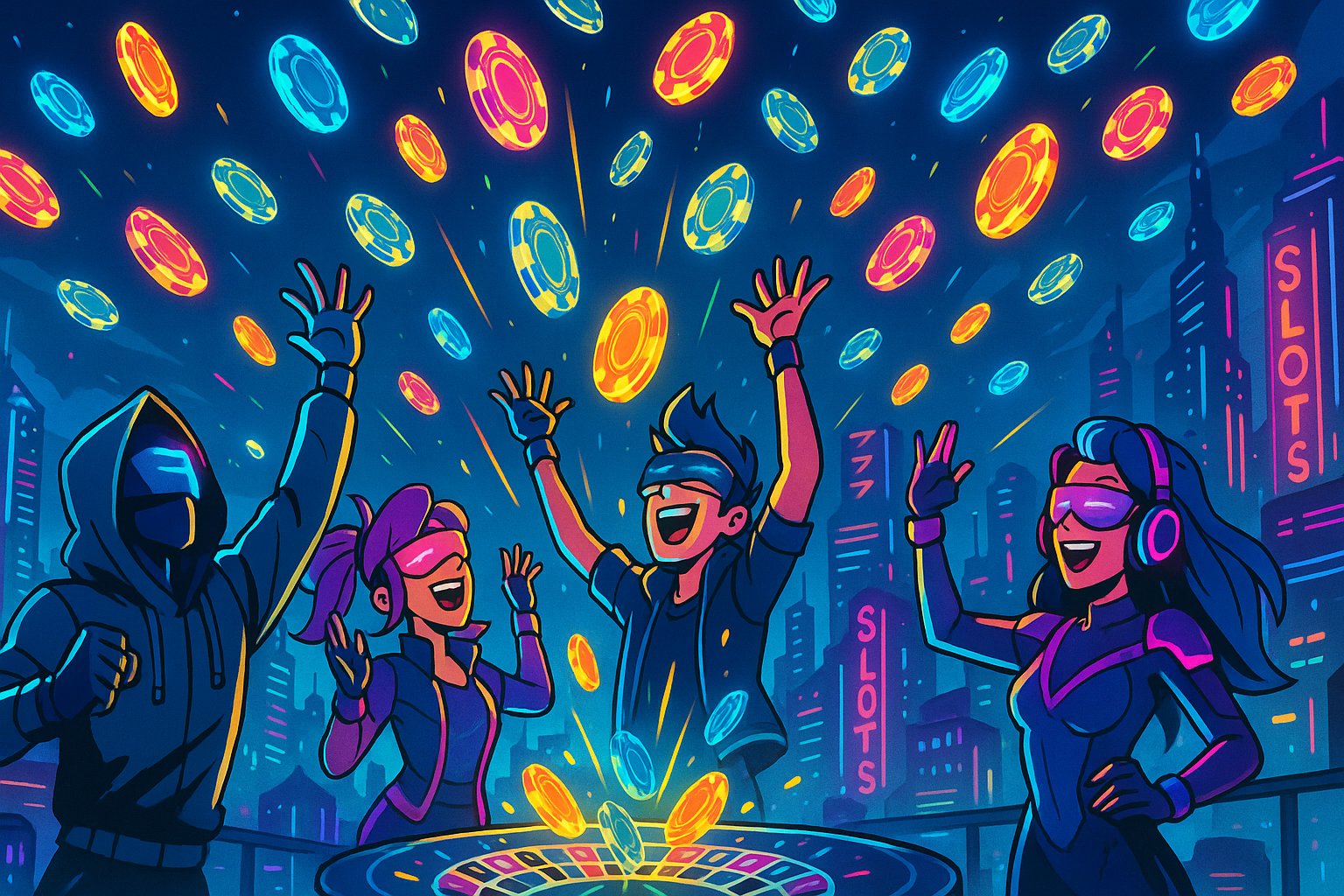 Antarmuka meja Infinite Blackjack di judi dengan 7 posisi pemain, kartu dealer, dan opsi betting